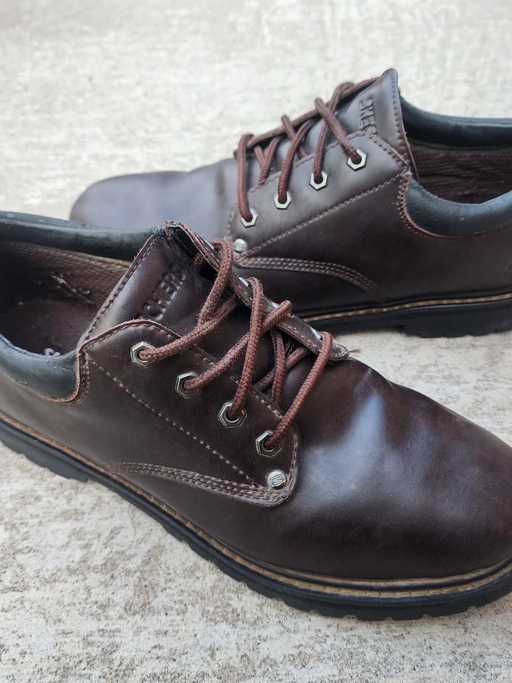 Skechers Y2K Men’s Alley Cats SN7111 Brown Leather Chunky Lace-Up Oxfords, Sz 12